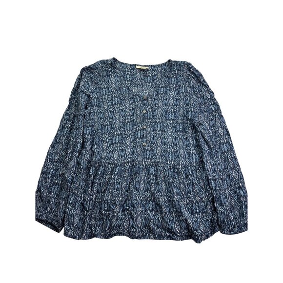 Style & Co Womens Tunic Top M Diamond Pattern Button Front Popover Long Sleeve - Picture 1 of 6